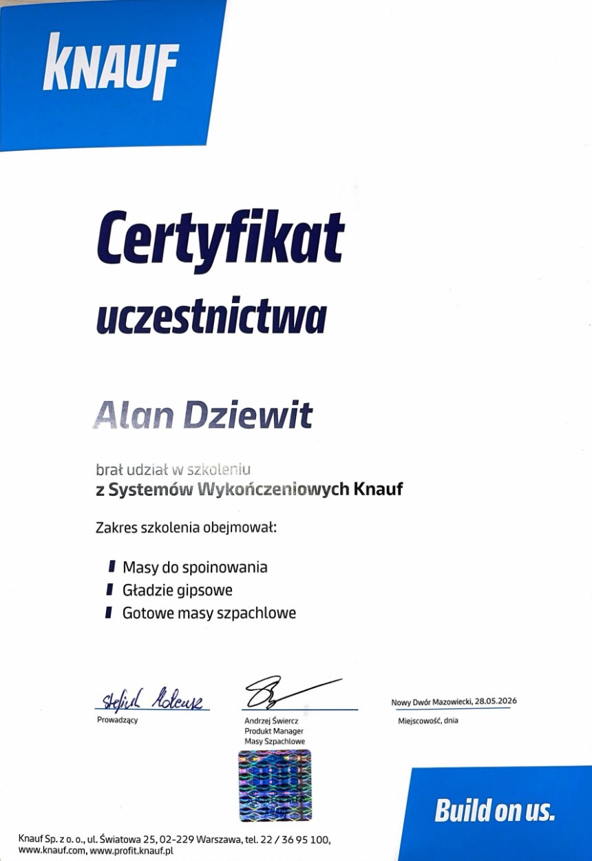 Certyfikat: Systemy wykończeniowe Knauf