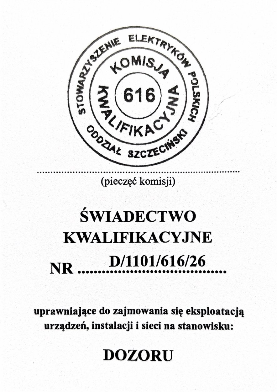 Certyfikat: Świadectwo kwalifikacyjne SEP
